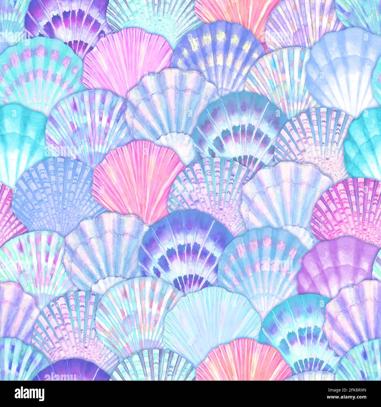 Watercolor sea shell seamless pattern. Hand drawn seashells ...
