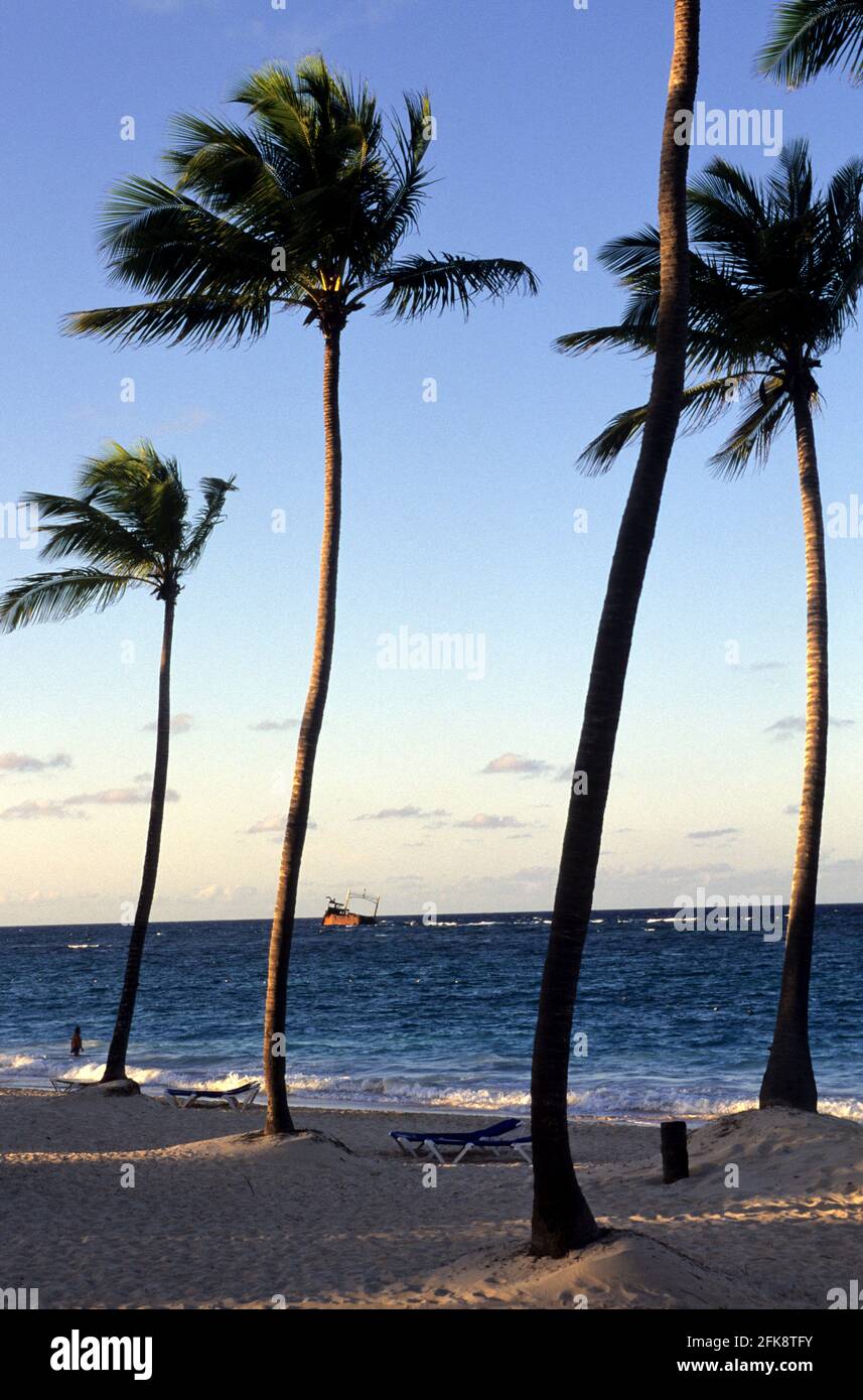 Dominikanische Republik, Strand mit Schiffswrack, vor der Küste von Punta Cana Stock Photo
