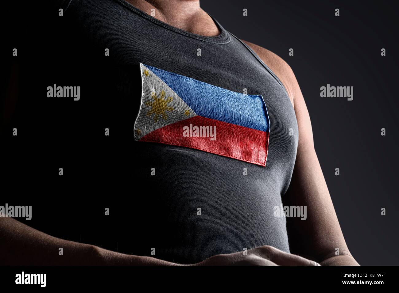 The national flag of Philippines on the athlete's chest Stock Photo