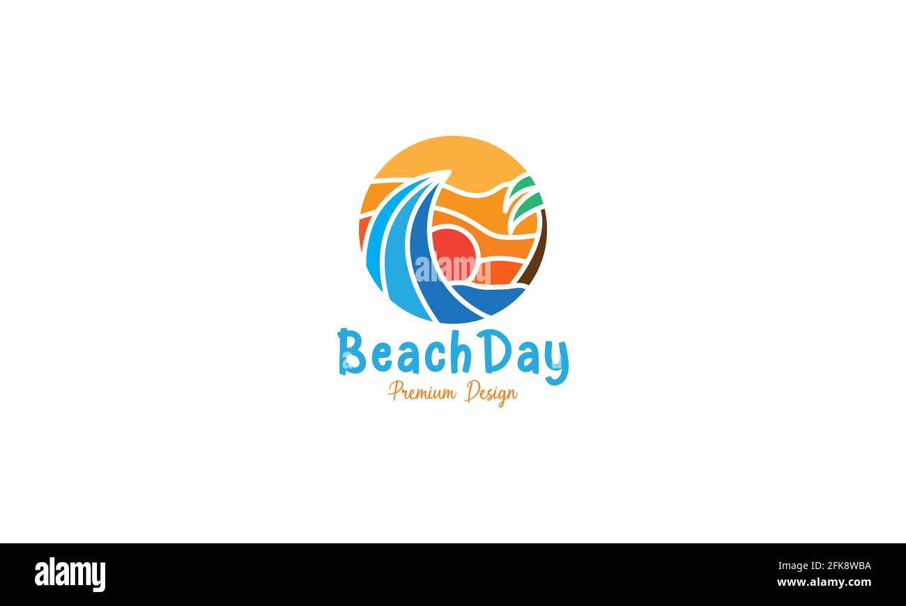 abstract beach wave with sunset logo symbol icon vector graphic design ...