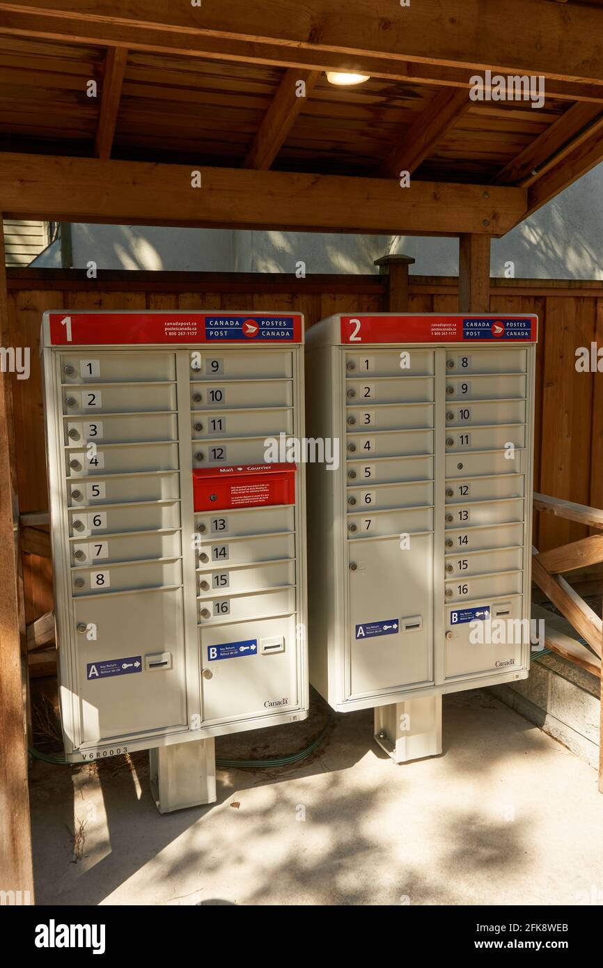 Residential community mailboxes in Vancouver, British Columbia, Canada Stock Photo