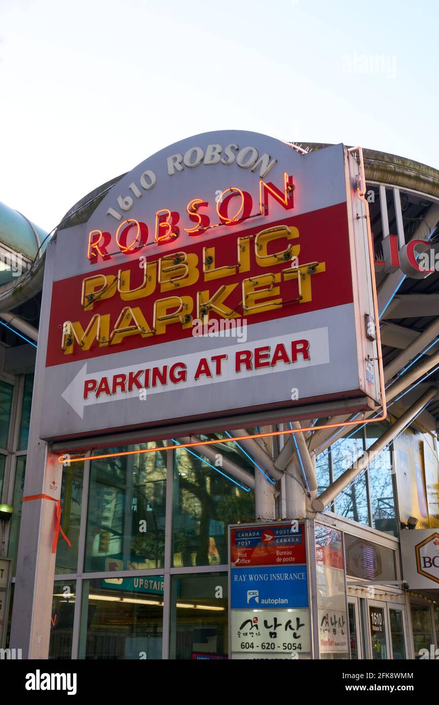 Robson Public Market on Robson Street  in the West End, Vancouver, British Columbia, Canada Stock Photo