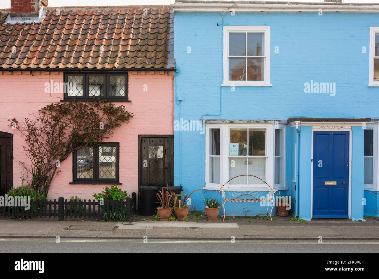 Aldeburgh house, view of colourful period residential property sited in a street along the seafront at Aldeburgh, Suffolk, England, UK Stock Photo