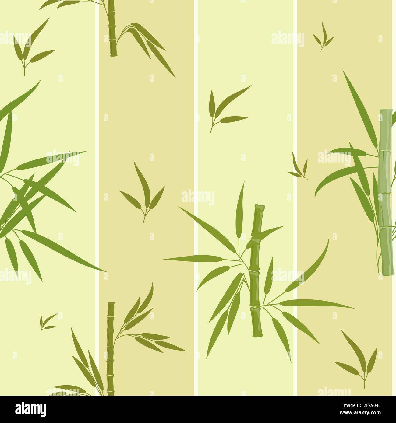Bamboo stems and leaves on a background of light green monochrome ...
