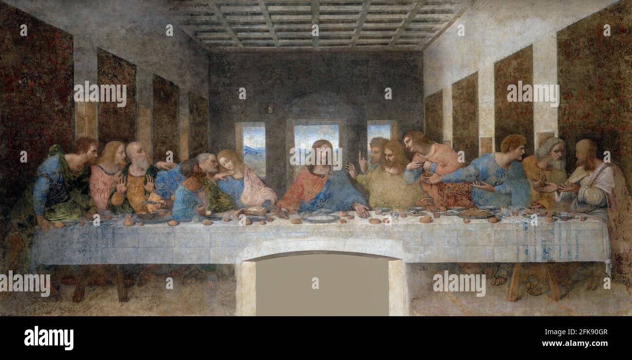 Leonardo da Vinci, The Last Supper, 1495-96, mural painting, Convent of Santa Maria delle Grazie, Milan, Italy. Stock Photo