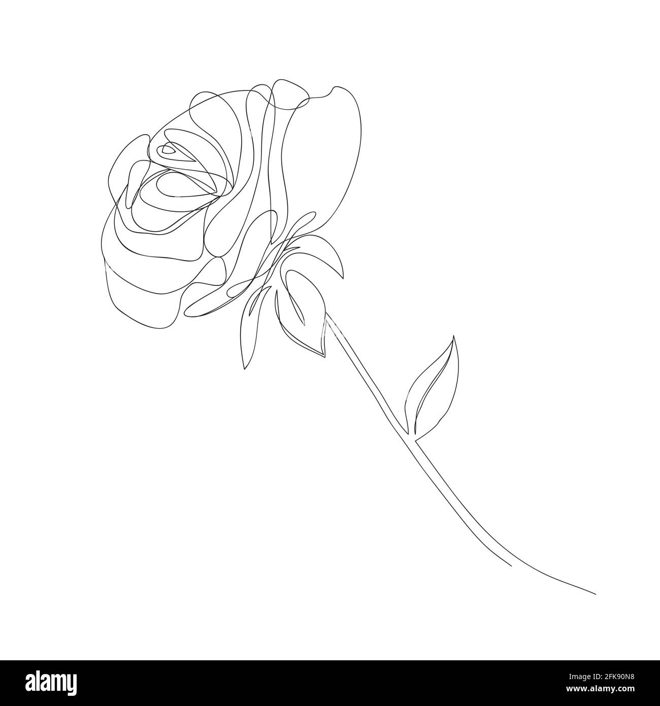Continuous single-line drawing of a rose. Black and white vector illustration of a flower. Logo, postcard, banner, poster, flyer concept Stock Vector