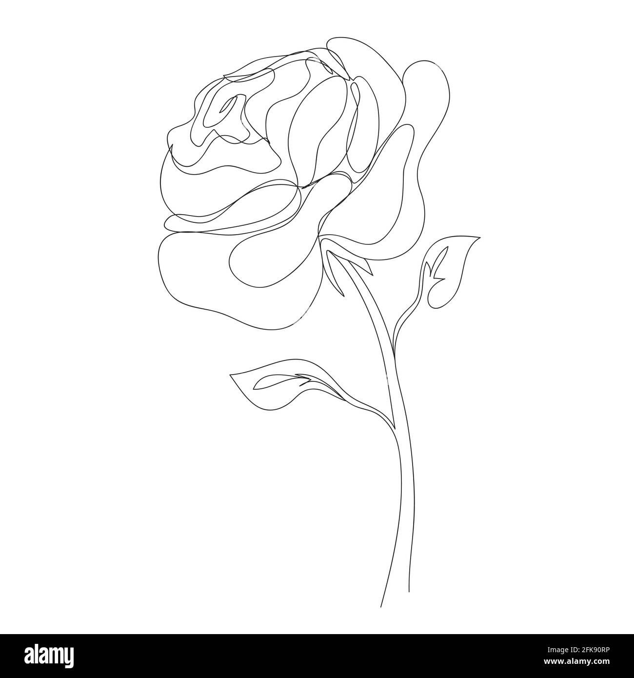 Continuous single-line drawing of a rose. Black and white vector illustration of a flower. Logo, postcard, banner, poster, flyer concept Stock Vector