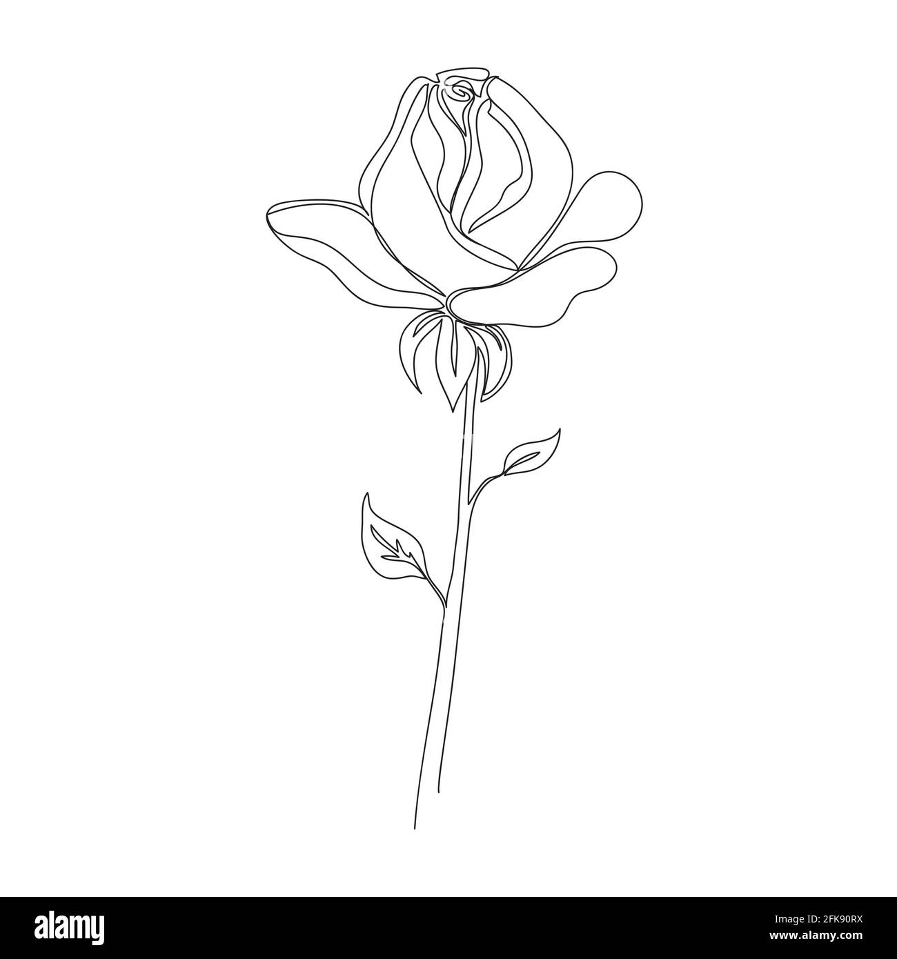 Continuous single-line drawing of a rose. Black and white vector illustration of a flower. Logo, postcard, banner, poster, flyer concept Stock Vector