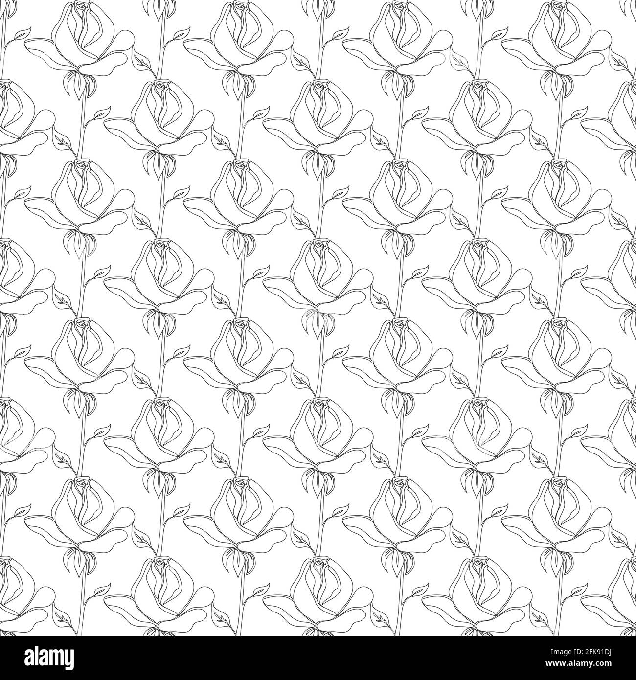 Seamless vector pattern with roses. Black and white floral background with sketch of roses. Stock Vector