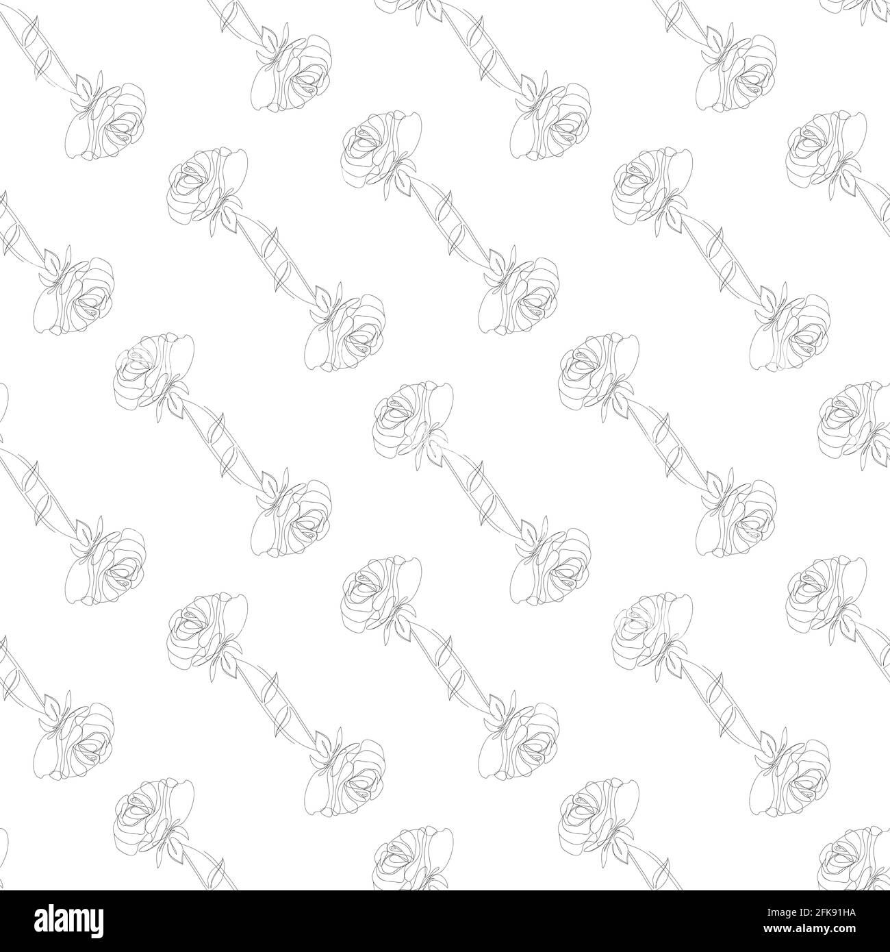 Seamless vector pattern with roses. Black and white floral background with sketch of roses. Stock Vector