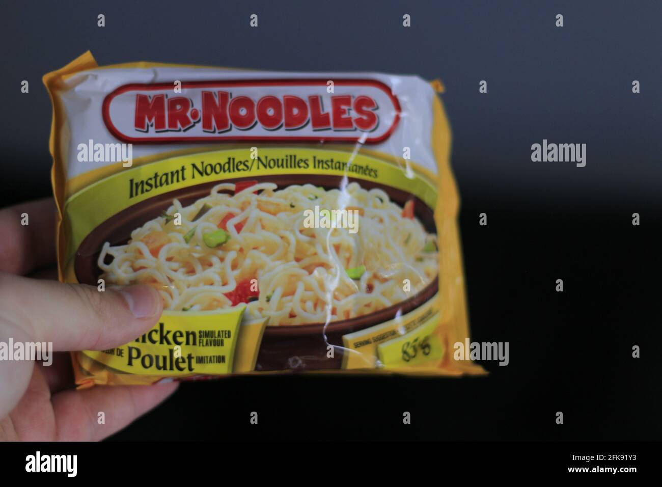 London Canada, February 21 2021 Editorial illustrative photos of Mr. Noodles ramen noodles. Mr