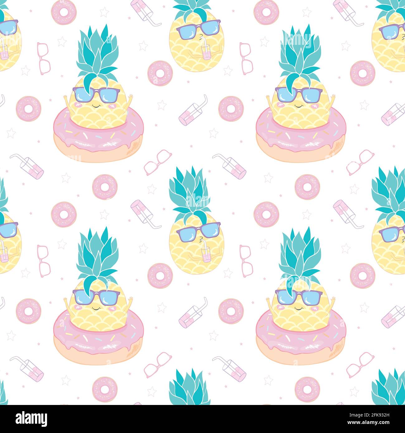 Simple cute seamless pattern with pineapples. Vector seamless pattern for kids. Stock Vector