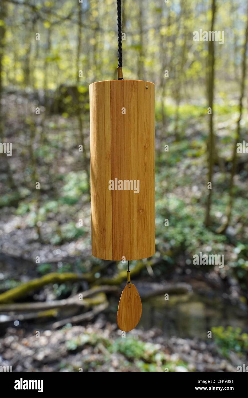 Koshi wind chimes outside in the forest for sound healing therapy, yoga