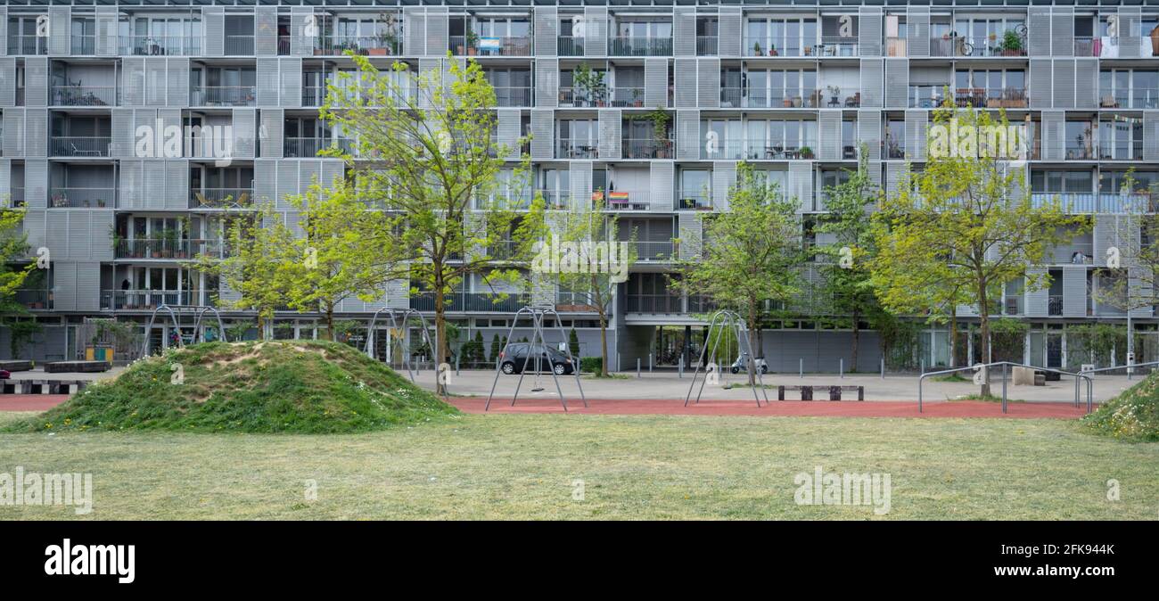 Zürich, Switzerland - April 19th 2020: Louis Haefliger Park, a green square Stock Photo