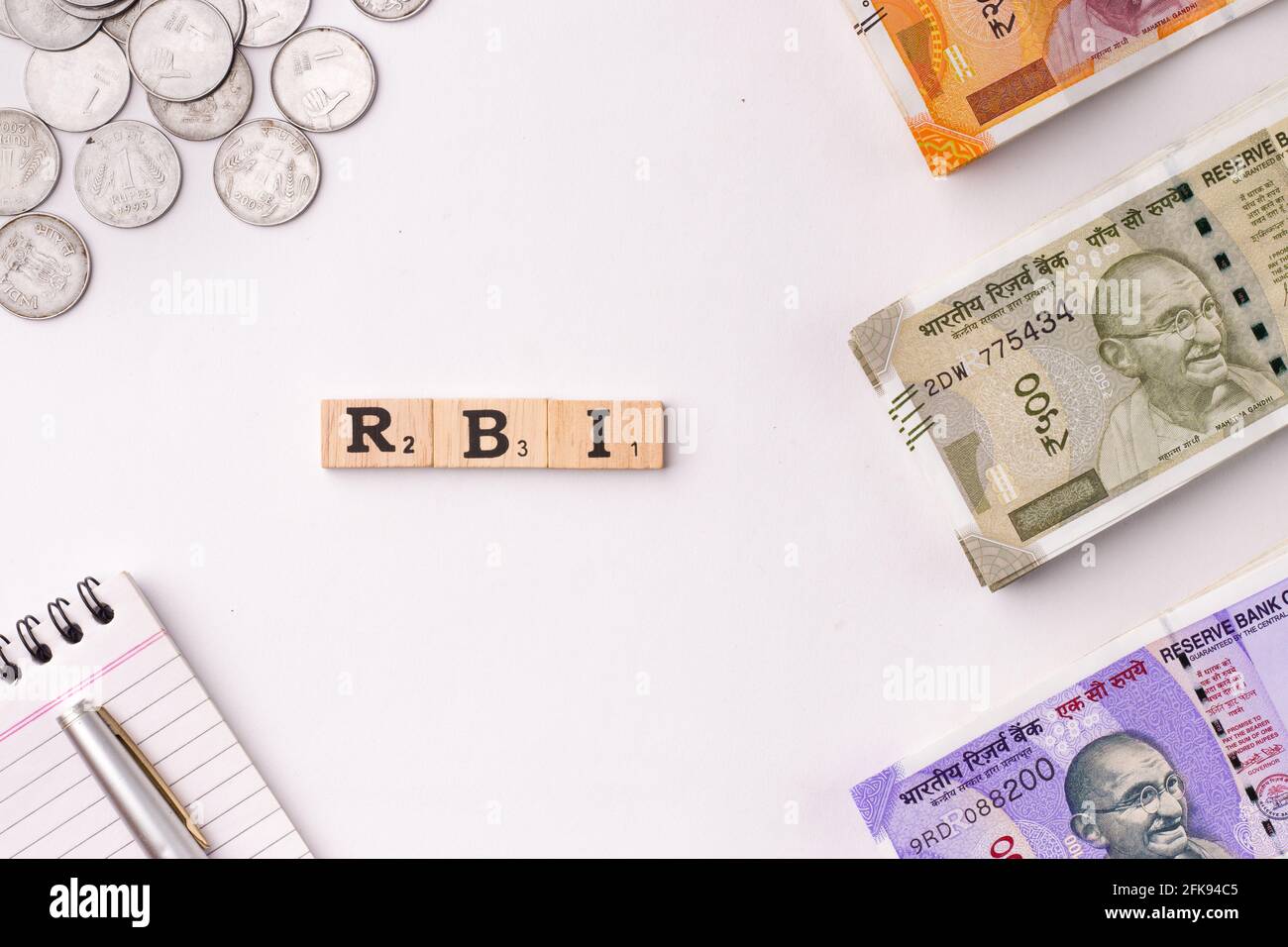 Assam, india - March 30, 2021 : Word RBI written on wooden cubes stock image. Stock Photo