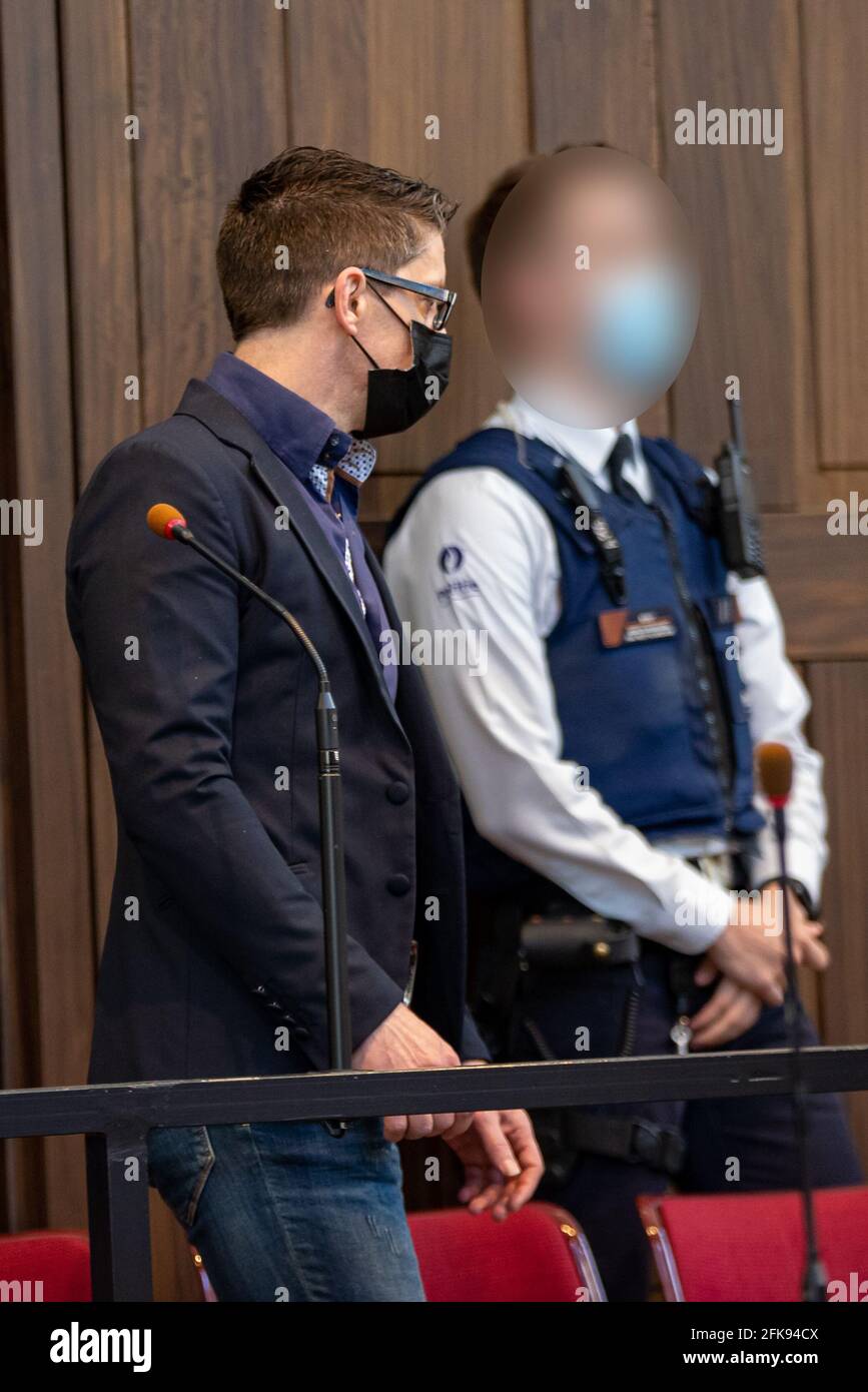 The accused Pol Mistiaen pictured during the sentencing verdict at the assizes trial of Pol Mistiaen before the Assizes Court of West-Flanders, in Bru Stock Photo