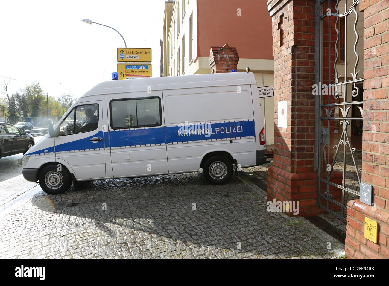 04/29/2021, Potsdam, Germany,. Criminal Police Transporter.. Four dead were discovered in the 'Oberlin-Lebenswelten' care facility in Potsdam for people with disabilities. An urgently suspect 51-year-old woman was arrested. The victims have stab wounds. Stock Photo