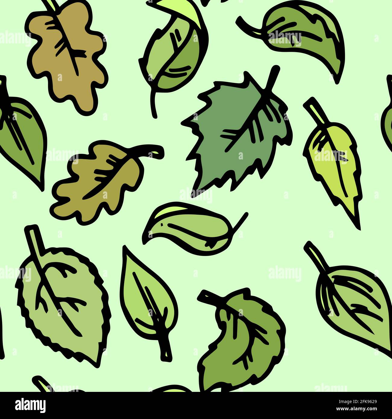 Foliage. Seamless illustration. Cartoon style sketch of leaves. Hand outline drawing funny plants. vector Stock Vector