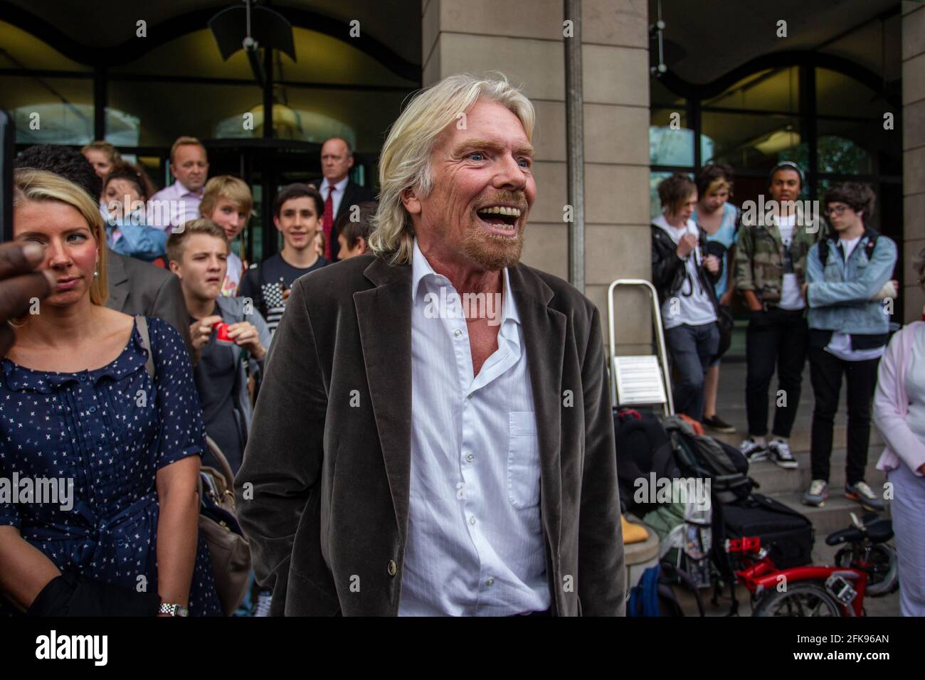 Sir Richard Branson, Chairman of Virgin Group at Portcullis House to be questioned by The Transport Select Committee about the West Coast train line. Stock Photo