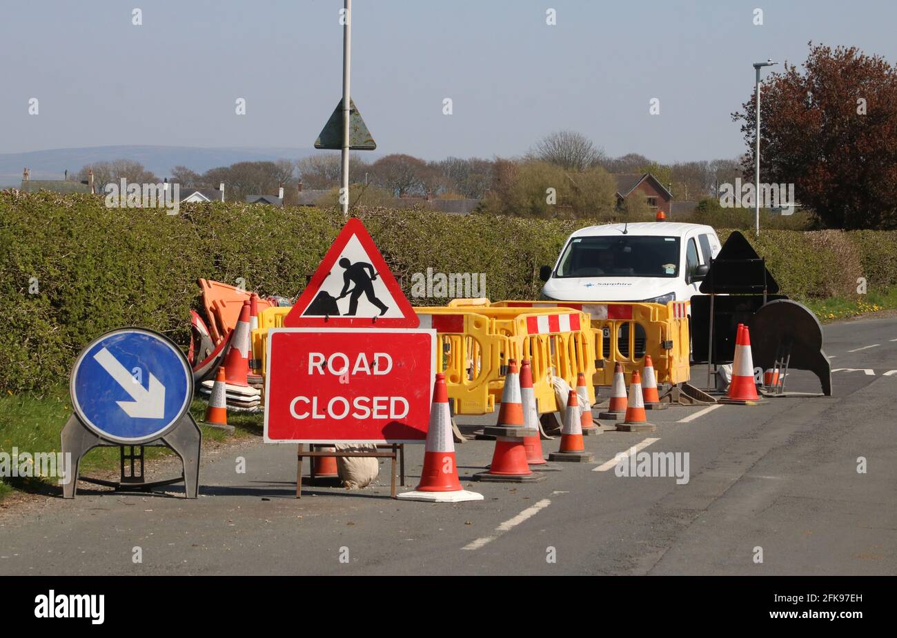 Road works and associated signs, cones, barriers on Taylor's Lane
