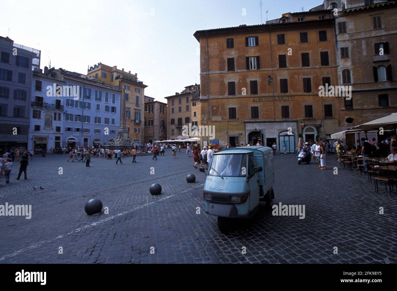Piaggio Ape 50 blue van in Piazza della Rotonda, Rome, Italy Stock Photo