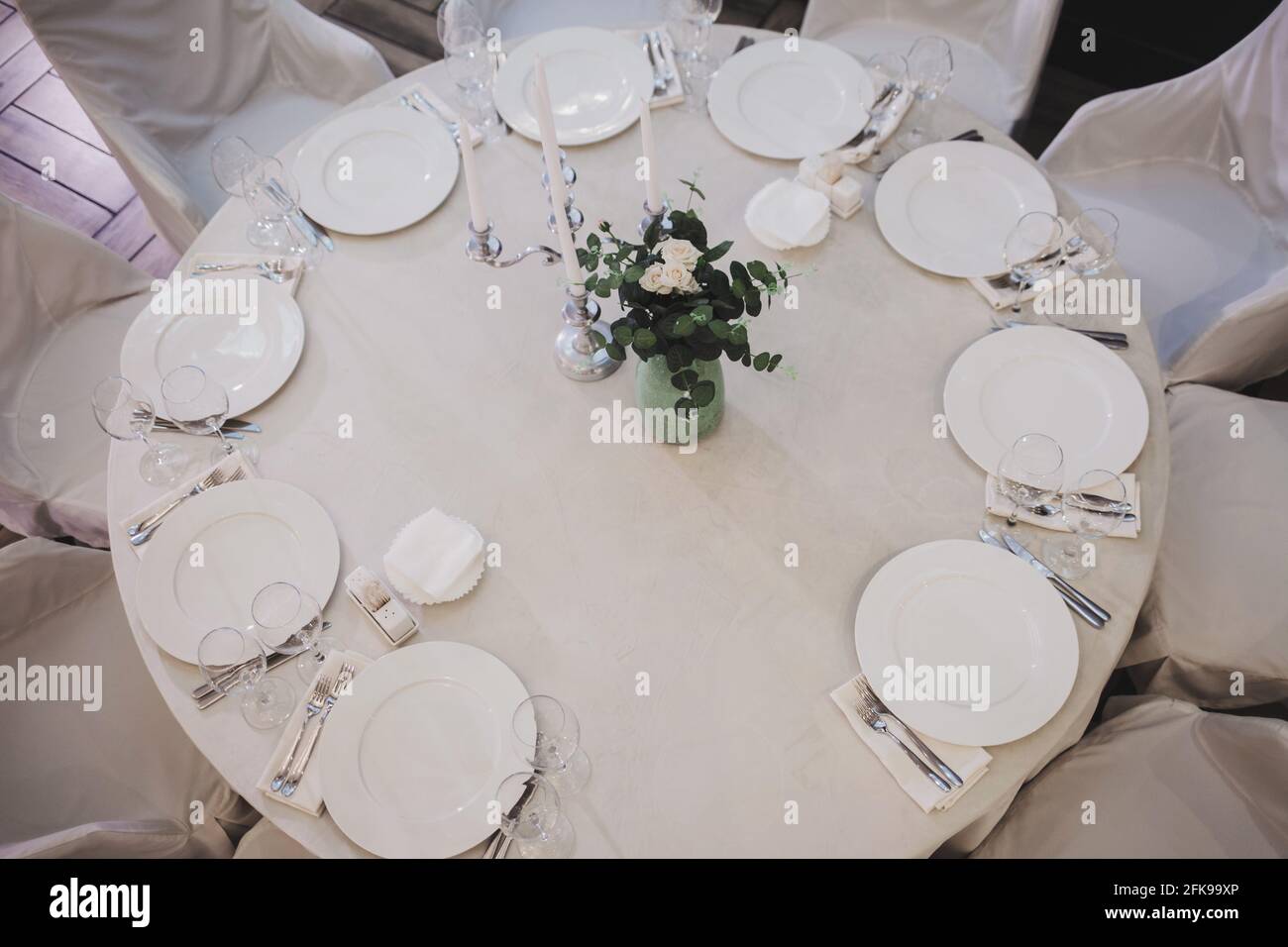 Luxury table settings for fine dining with and glassware. the view from the top Stock Photo