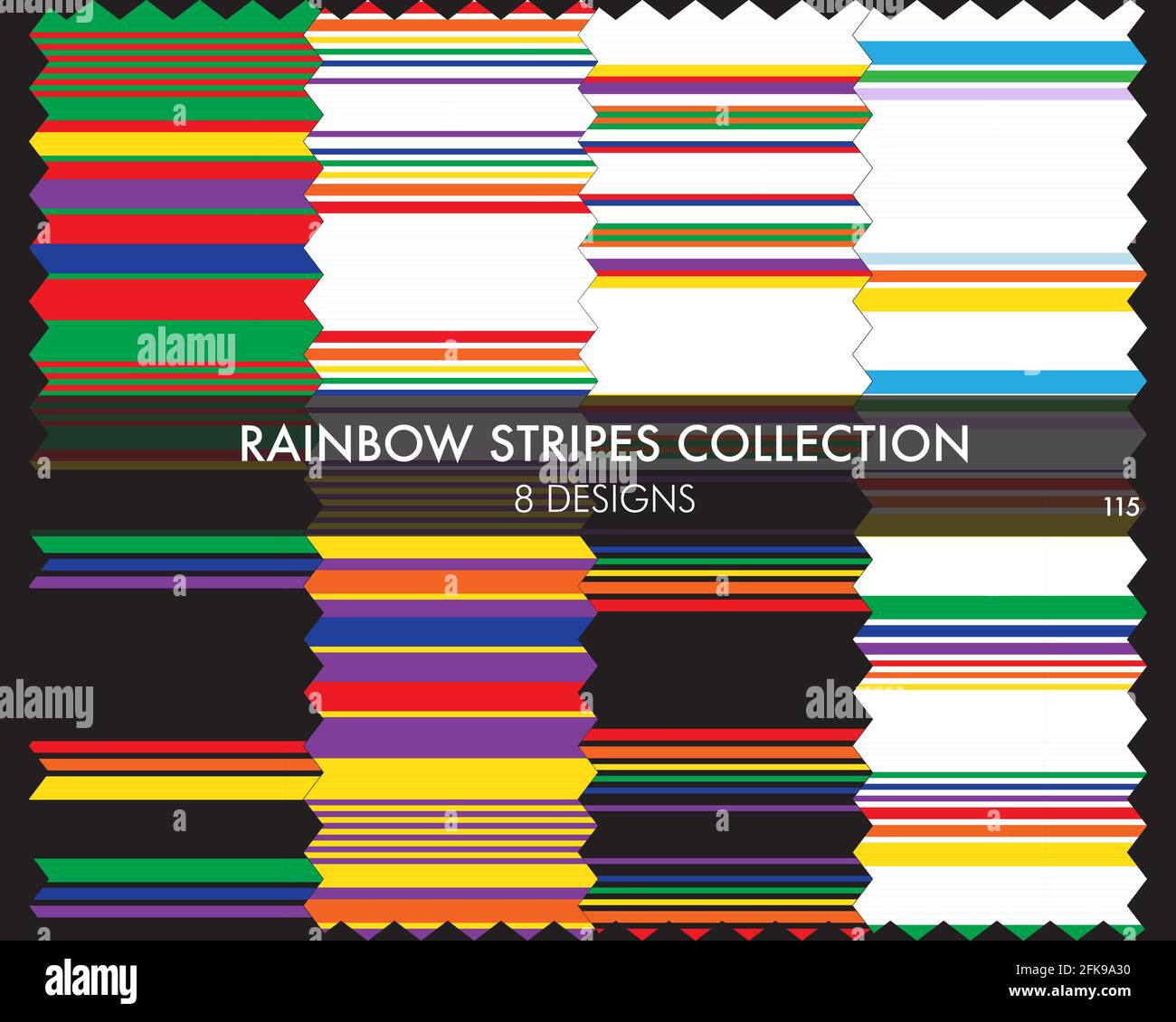 Rainbow striped seamless pattern collection includes 8 design swatches ...