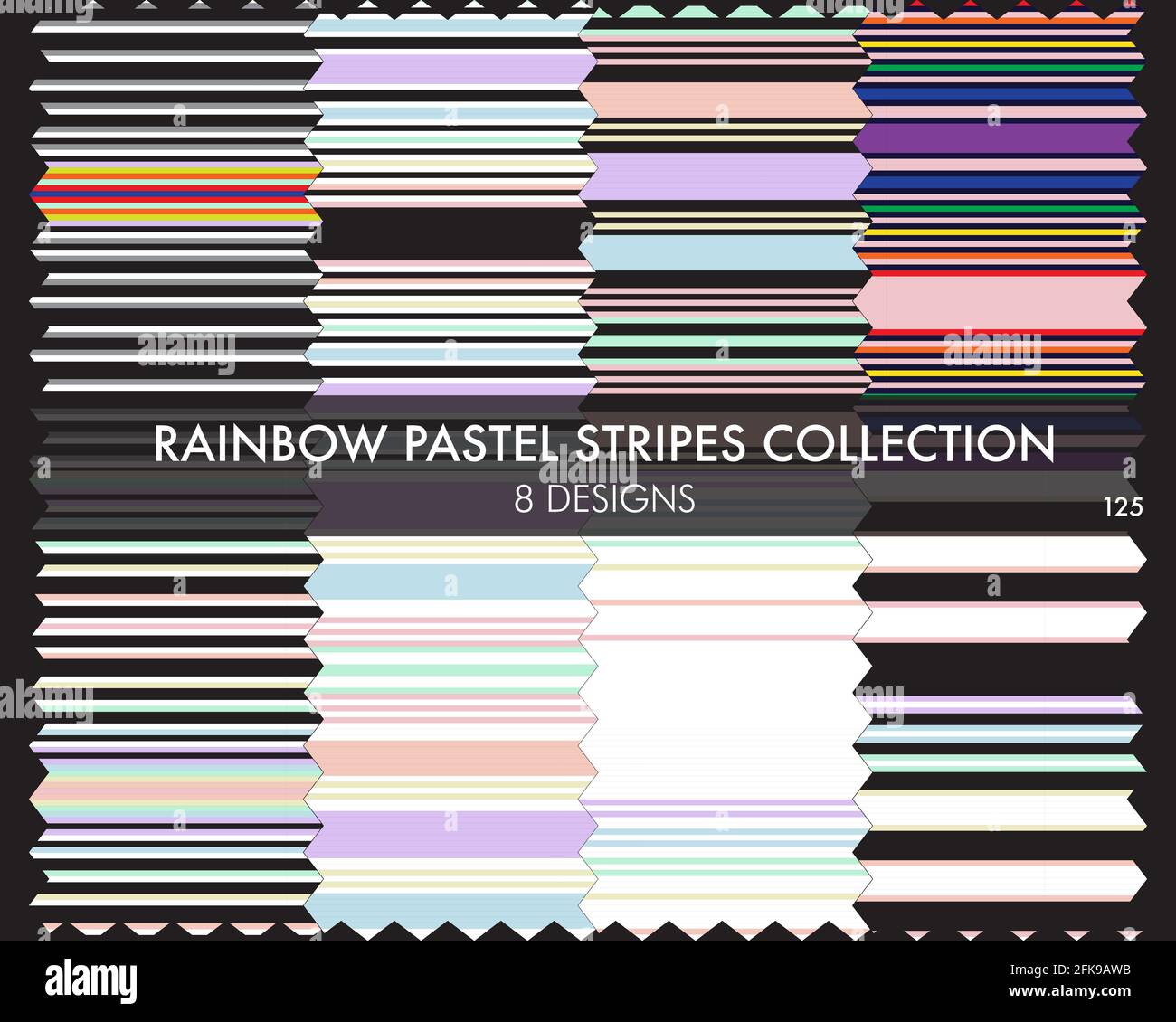 Rainbow striped seamless pattern collection includes 8 design swatches ...