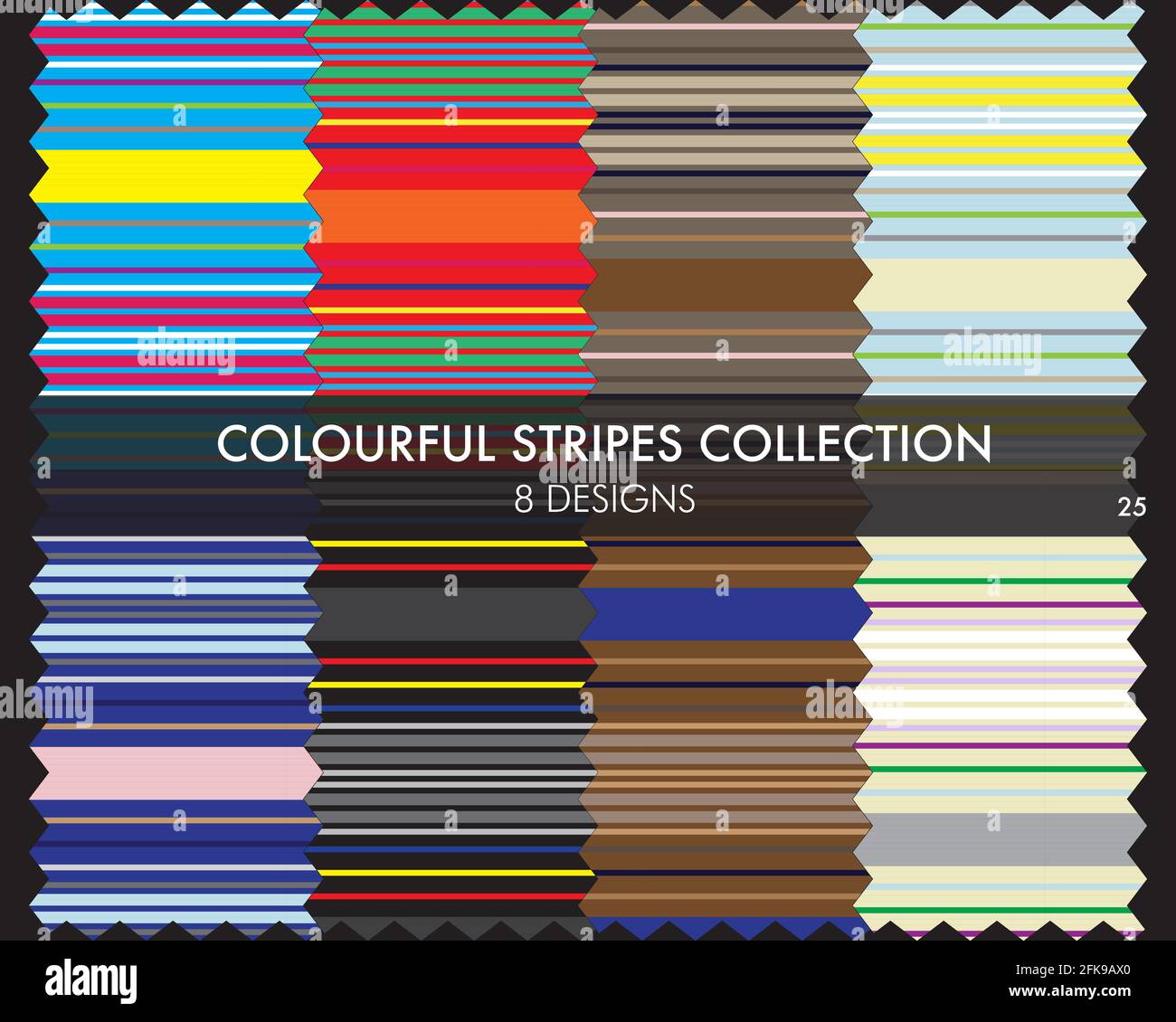 Colourful striped seamless pattern collection includes 8 design swatches for fashion textiles, graphics Stock Vector
