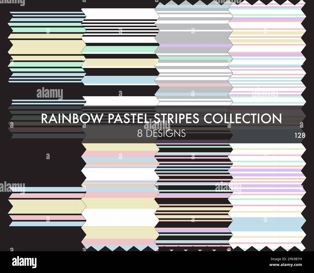 Rainbow striped seamless pattern collection includes 8 design swatches ...