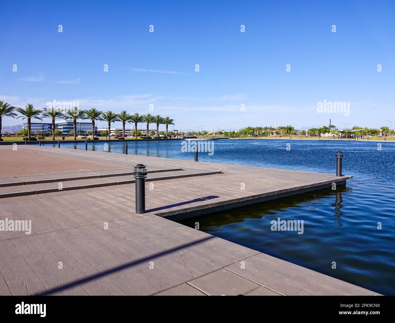 Lake and recreation areas at Riverview Park, on an almost cloudless afternoon in Maricopa County’s Mesa, Arizona, USA. Stock Photo