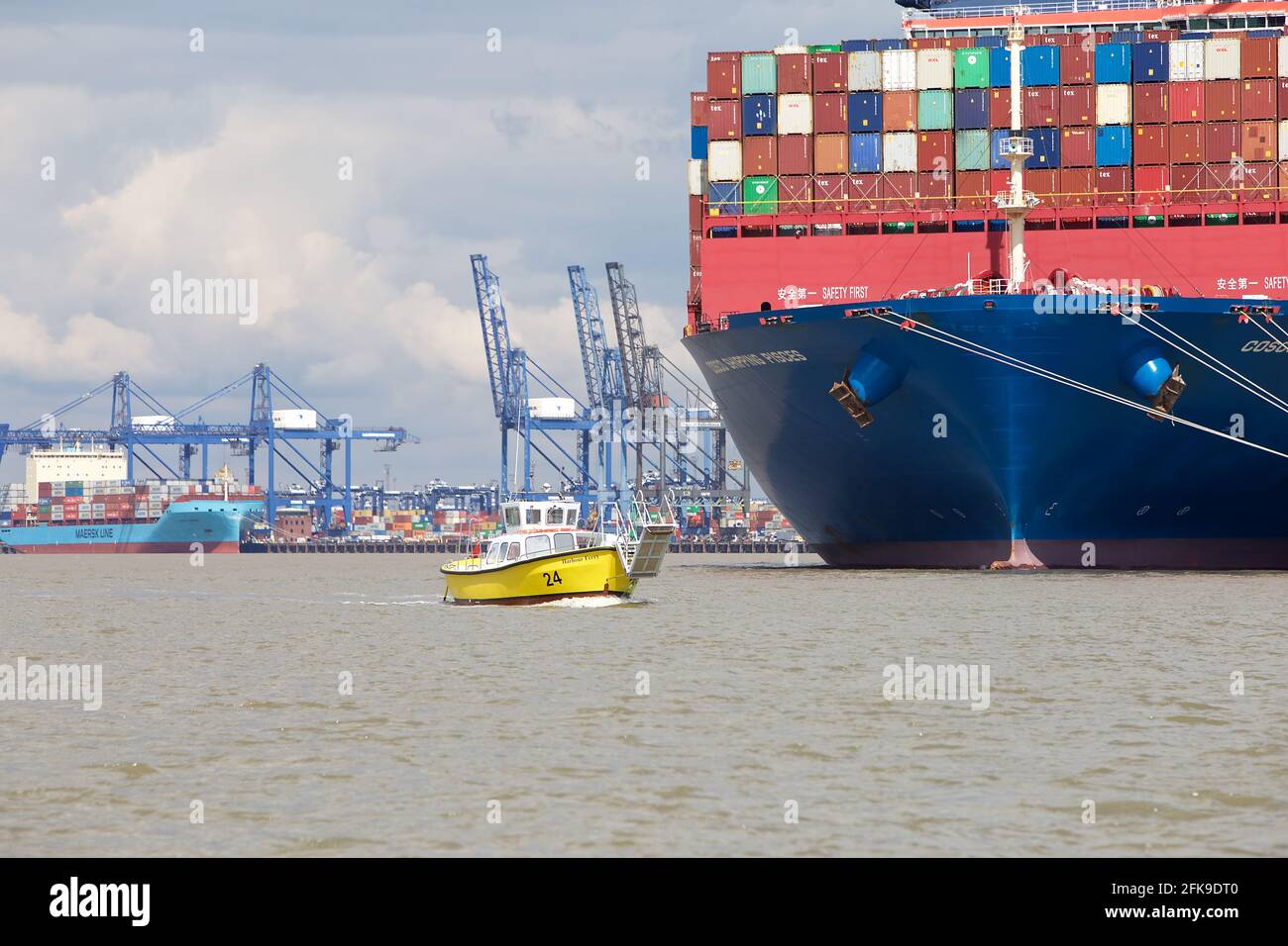 Harwich Harbour Ferry heading towards the beach at Felixstowe with the