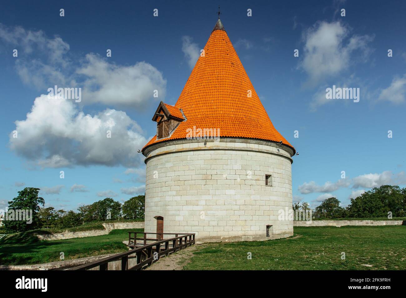 Kuressaare Episcopal Castle on Saaremaa Island, Estonia.Medieval fortification in late Gothic style with bastion.Sightseeing in the Baltics. Stock Photo
