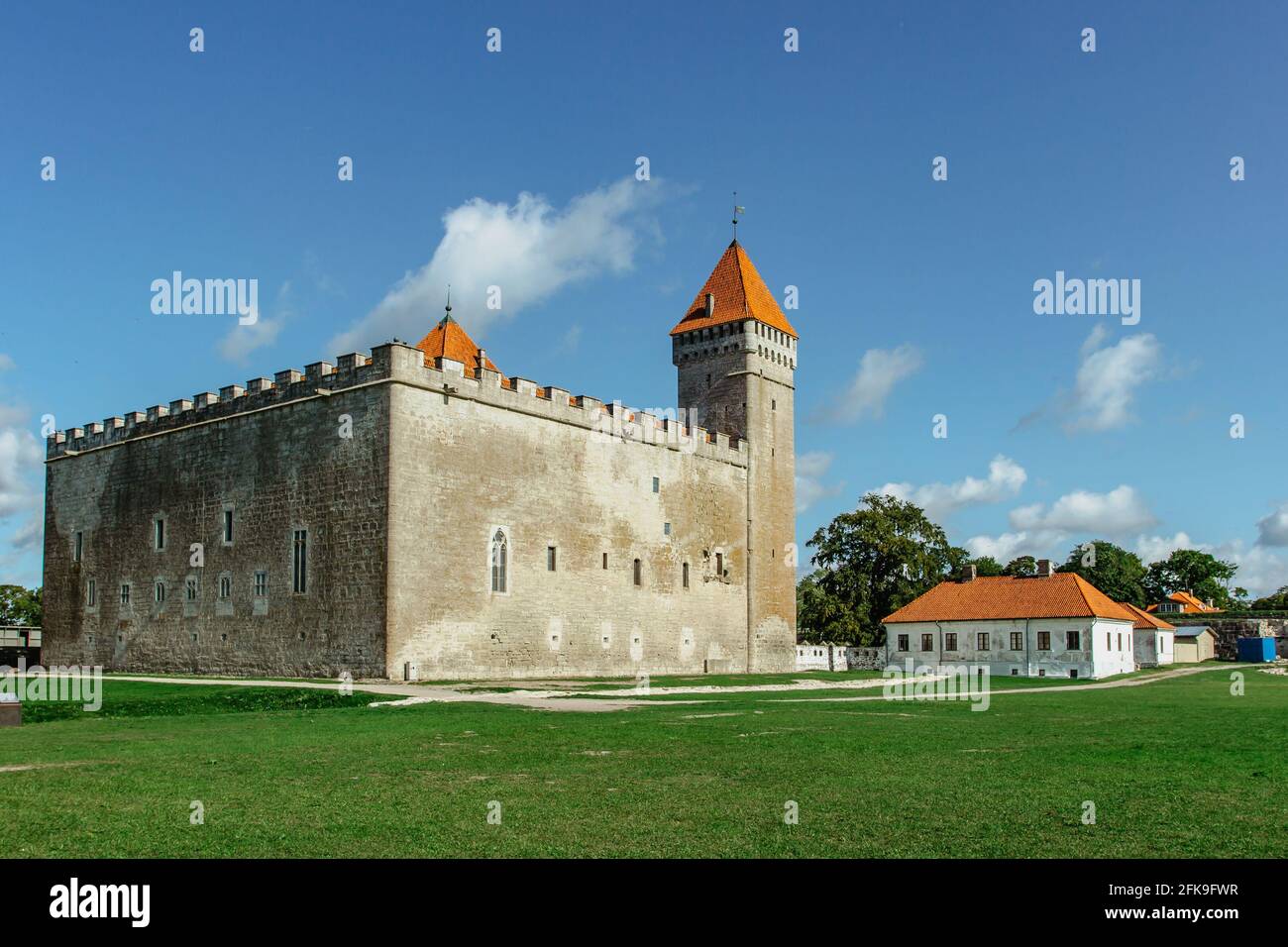 Kuressaare Episcopal Castle on Saaremaa Island, Estonia.Medieval fortification in late Gothic style with bastion.Sightseeing in the Baltics. Stock Photo