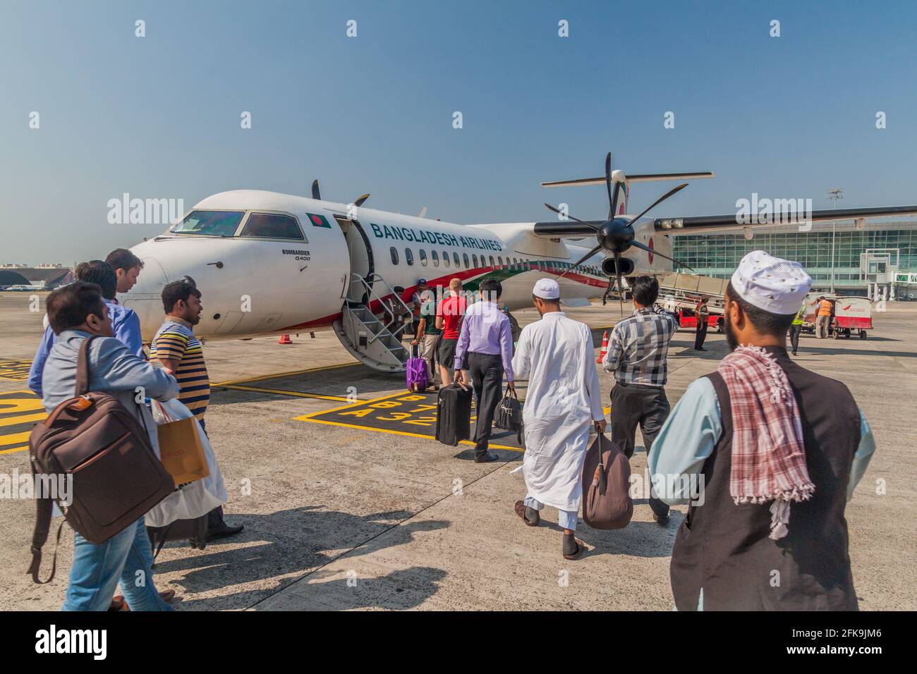 KOLKATA, INDIA - NOVEMBER 2, 2016: Bombardier Q400 of Biman Bangladesh Airlines at Netaji Subhas Chandra Bose International Airport in Kolkata, India Stock Photo