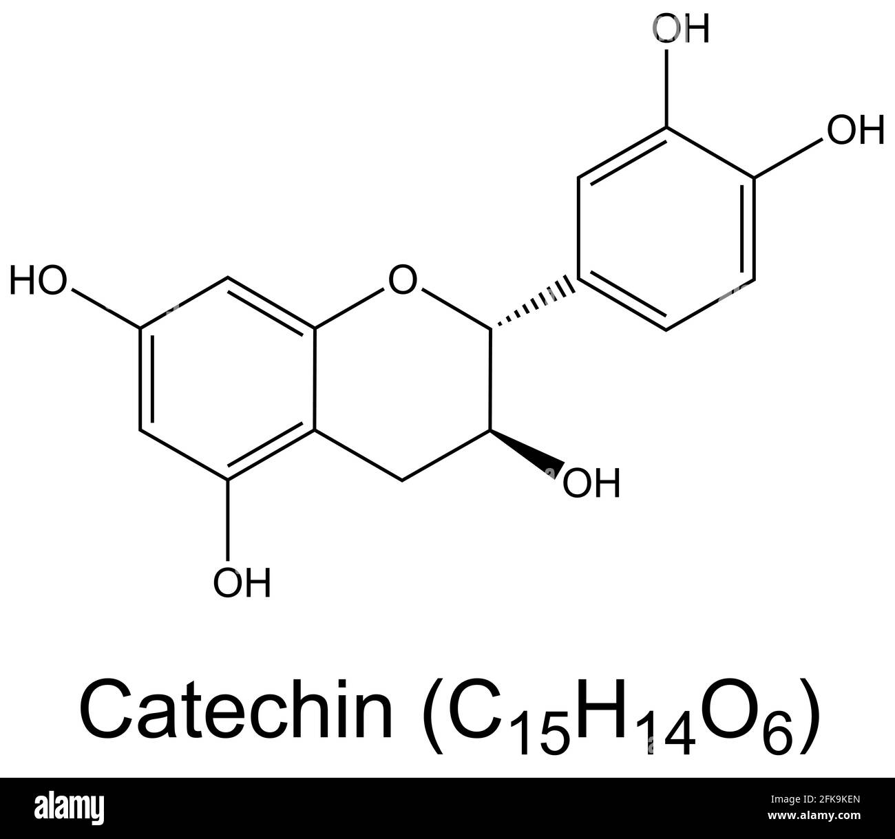 Catechin tea antioxidant molecule chemical formula Stock Photo