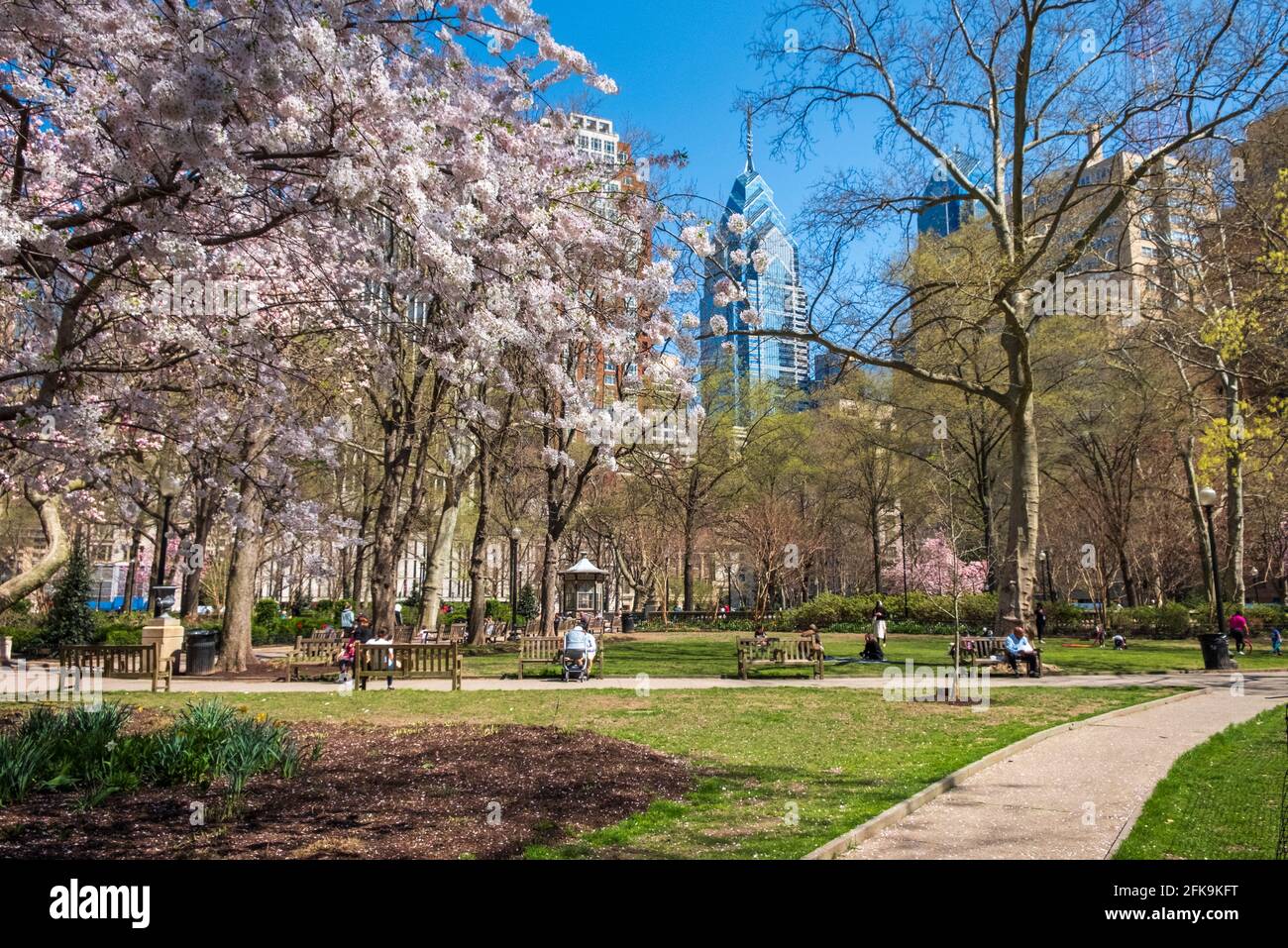 View of Skyline over Rittenhouse Square in Springtime , Philadelphia, Pennsylvania, USA Stock Photo