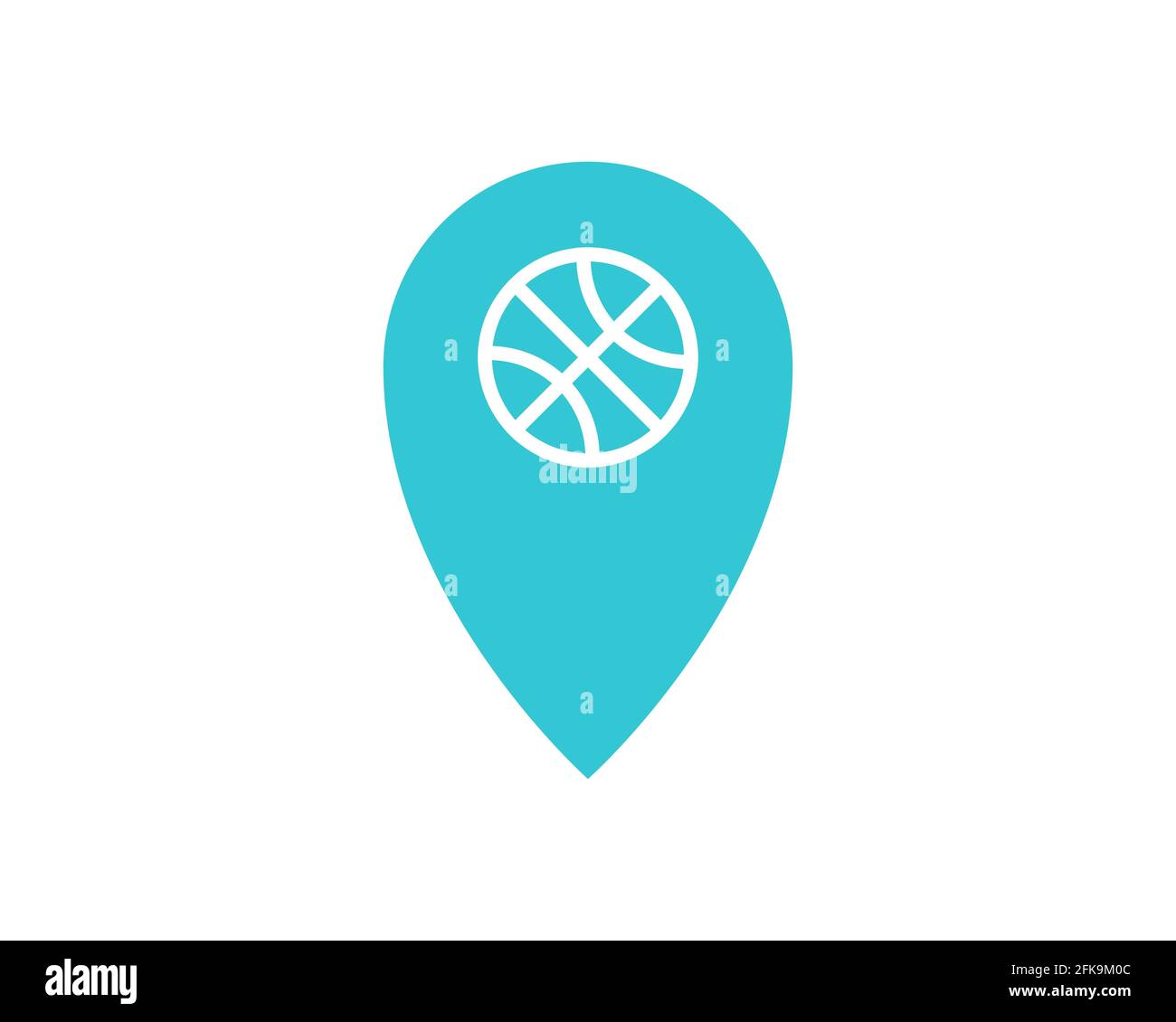 Blue Location with basketball ball inside icon isolated on white background.Icon in color . Vector Illustration. Stock Vector