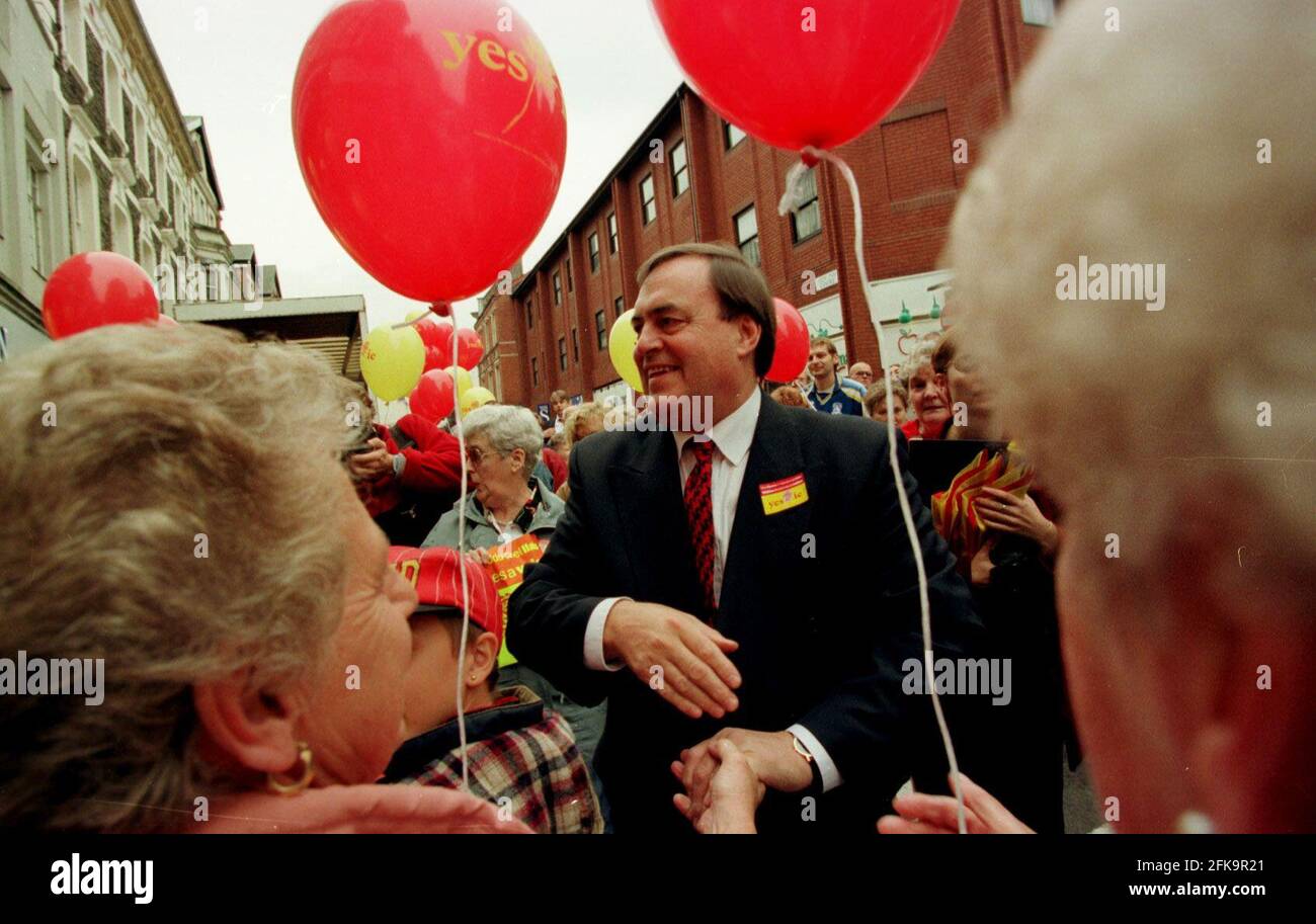 John Prescott MP Deputy Prime Minister campaigning for the Yes vote for Welsh Devolution in Newport South Wales Stock Photo