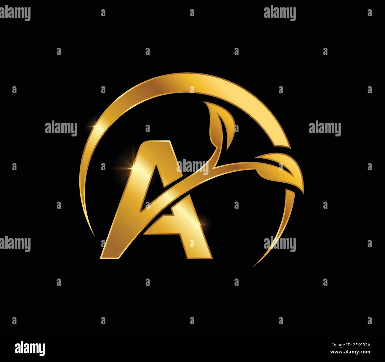 A Vector Illustration of Golden Leaf Monogram Initial Letter A Stock ...