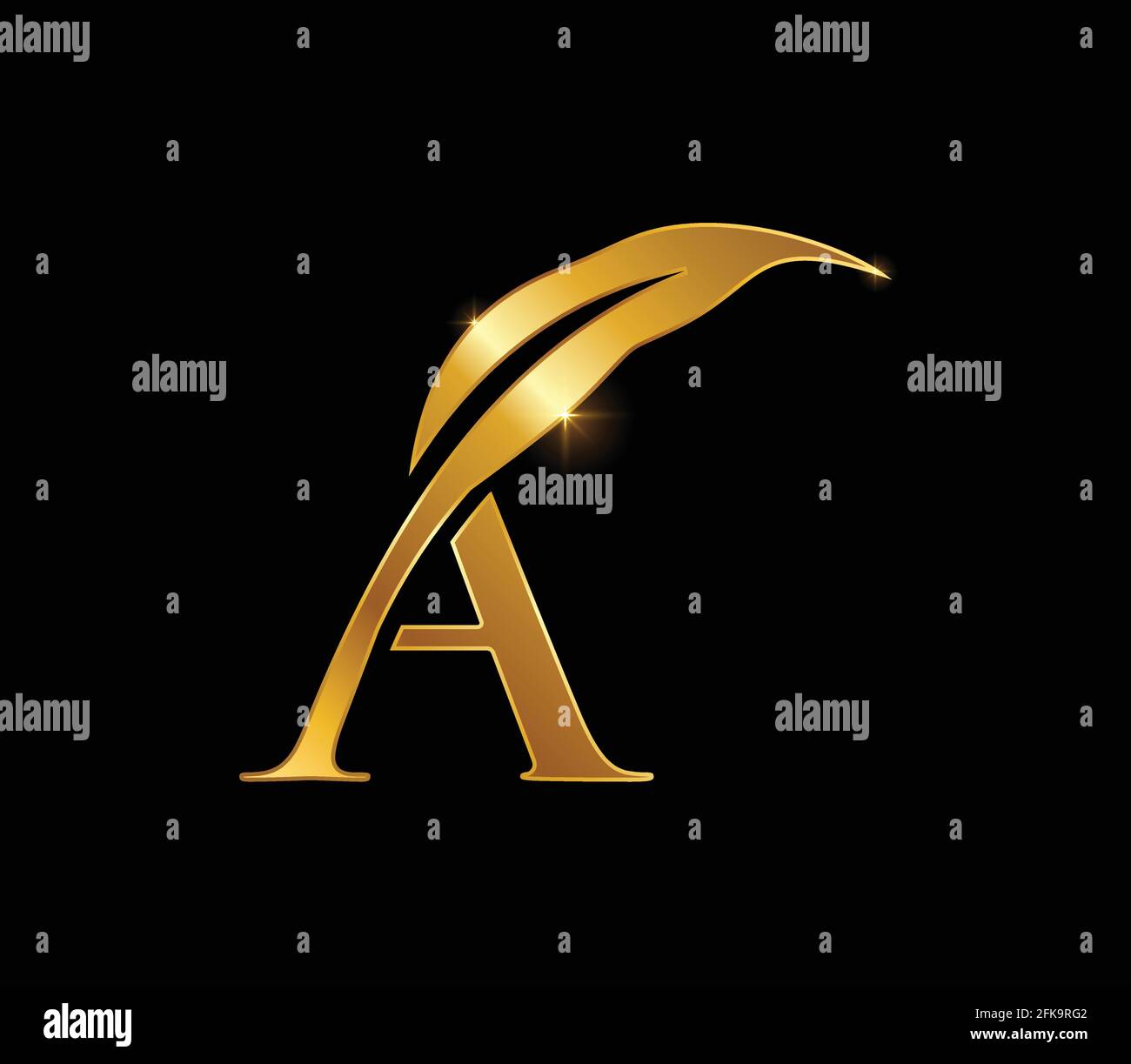 A Vector Illlustration of Golden Leaf Monogram Initial Letter A in ...