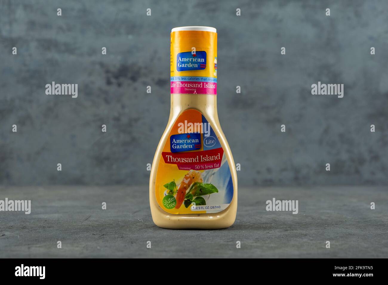 DOHA, QATAR APRIL 28, 2020 A bottle of American Garden Thousand