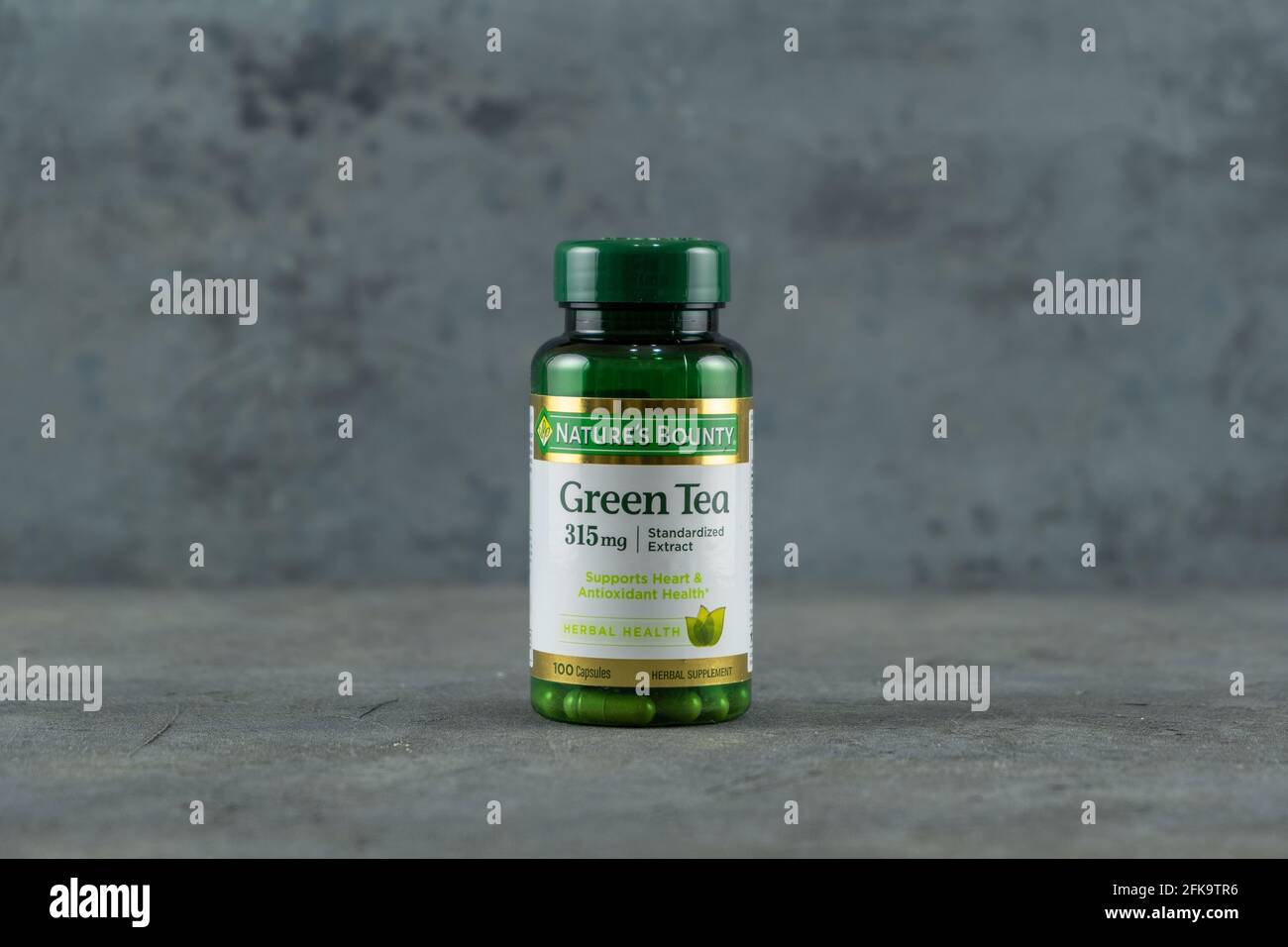 DOHA, QATAR APRIL 28, 2020 A bottle of Nature's Bounty Green Tea