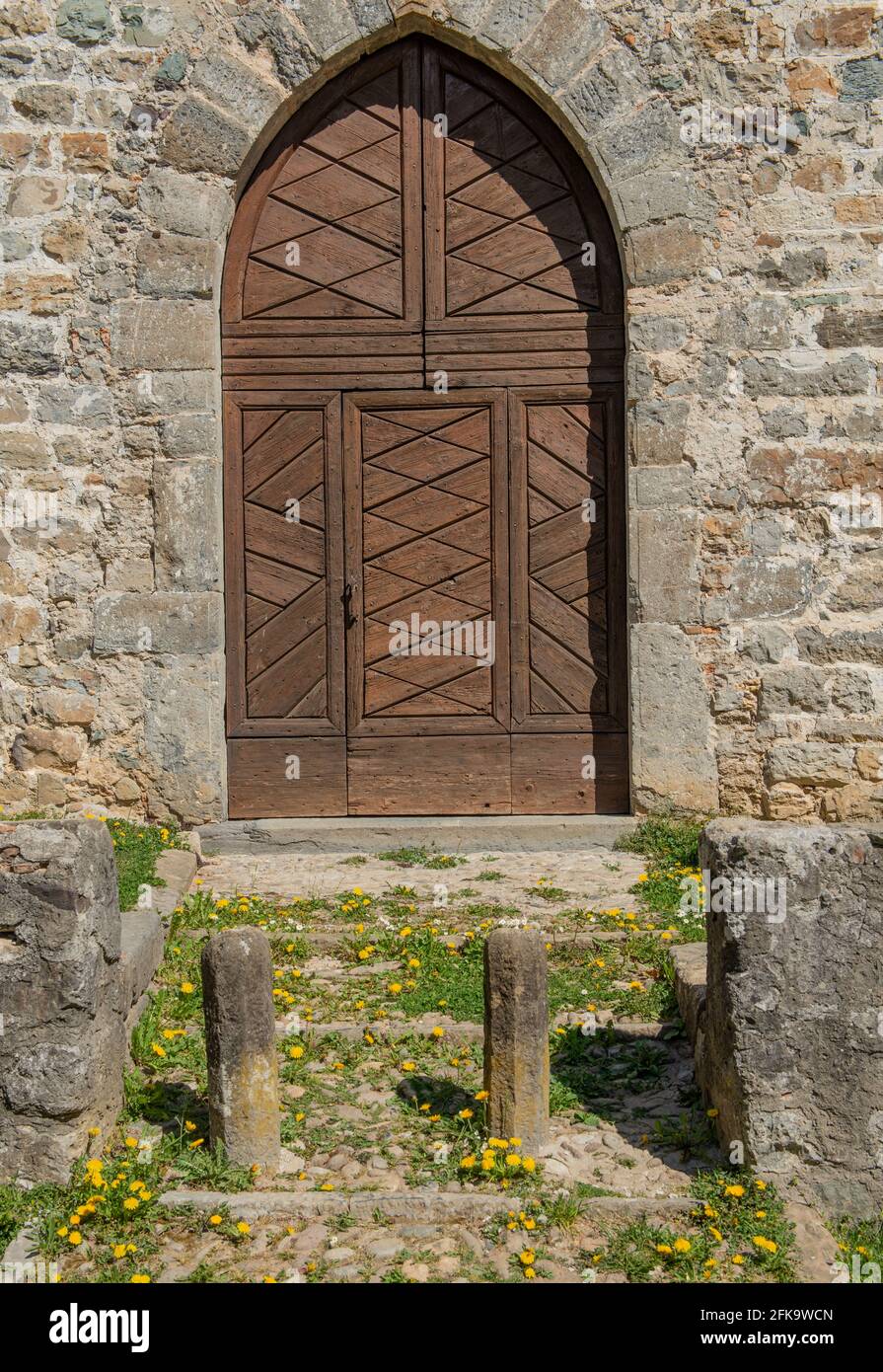 front door of gothic style church Stock Photo