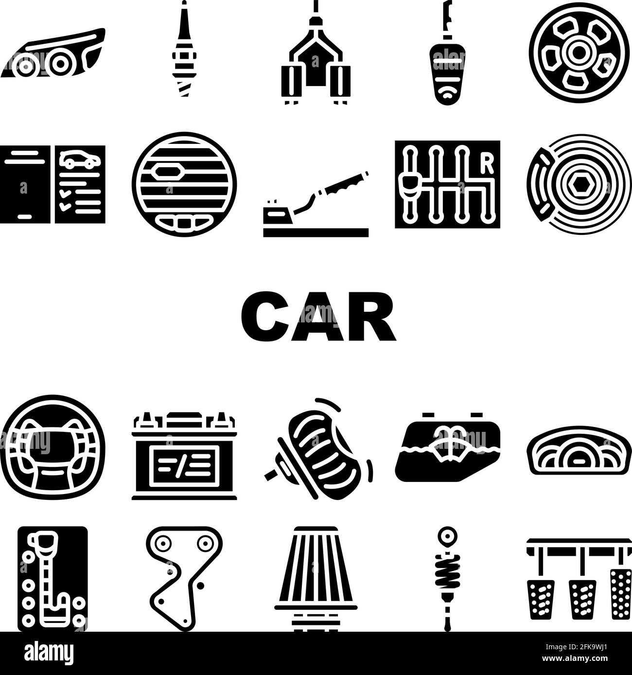 Car Vehicle Details Collection Icons Set Vector Stock Vector Image