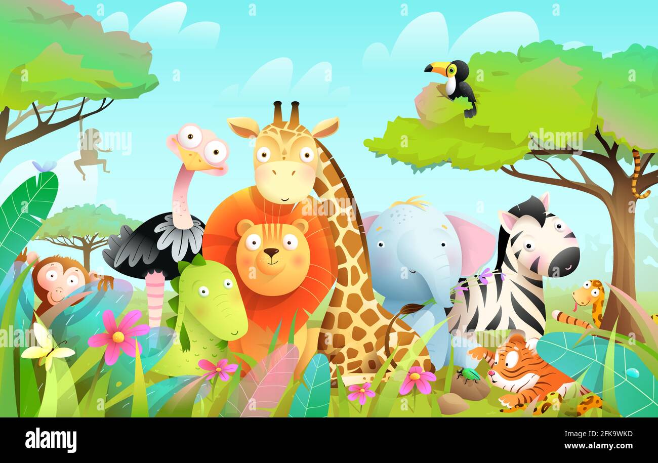 African Exotic Animals for Kids in Wild Nature Stock Vector Image & Art