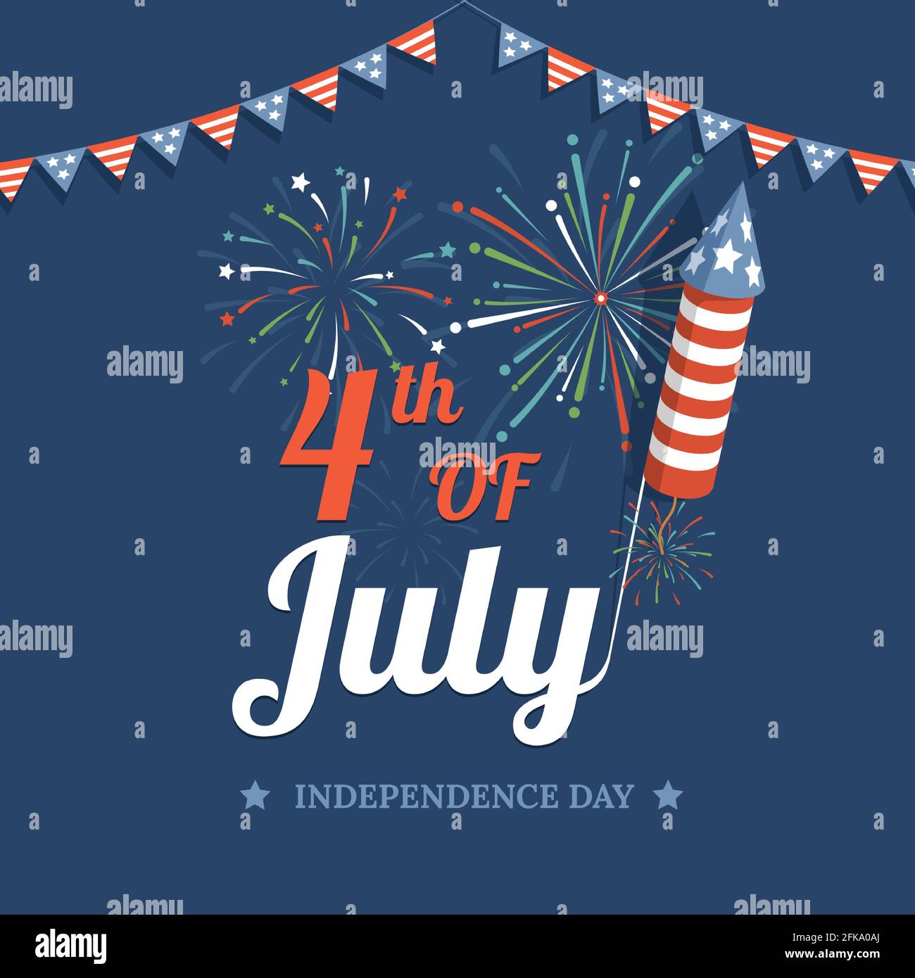 Happy Independence Day of United States of America vector flat poster design.  4th of July in USA flyer template with fireworks, garlands and American  flags for holiday celebrating Stock Vector Image &