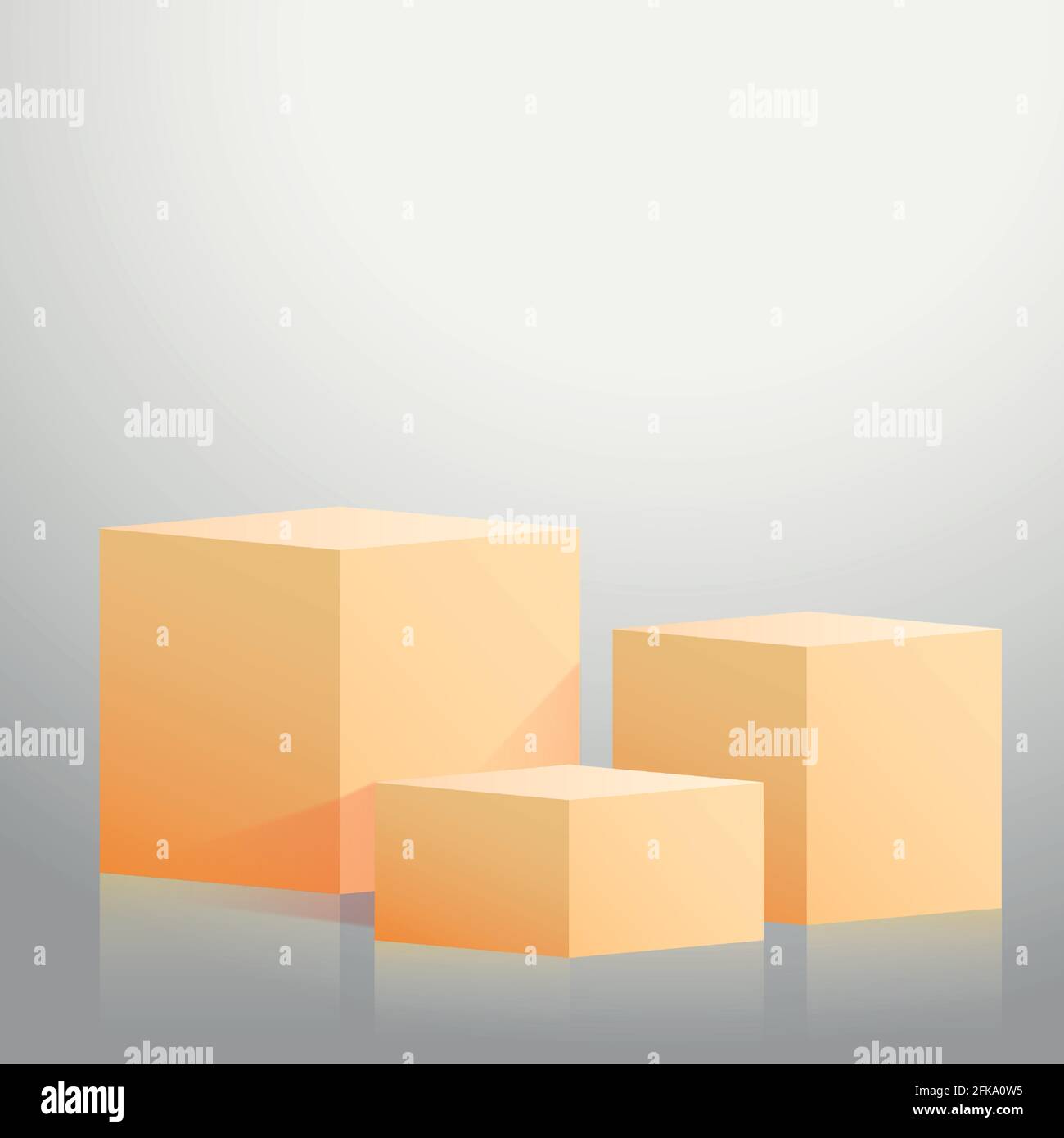 Realistic yellow cubes - boxes on gray studio background - Vector ...