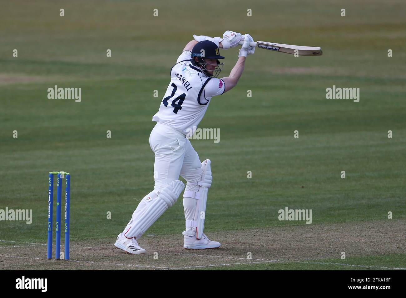 CHESTER LE STREET, UK. APRIL 29TH Liam Norwell of Warwickshire batting during the LV= County Championship match between Durham County Cricket Club and Warwickshire County Cricket Club at Emirates Riverside, Chester le Street on Thursday 29th April 2021. (Credit: Mark Fletcher | MI News) Credit: MI News & Sport /Alamy Live News Stock Photo