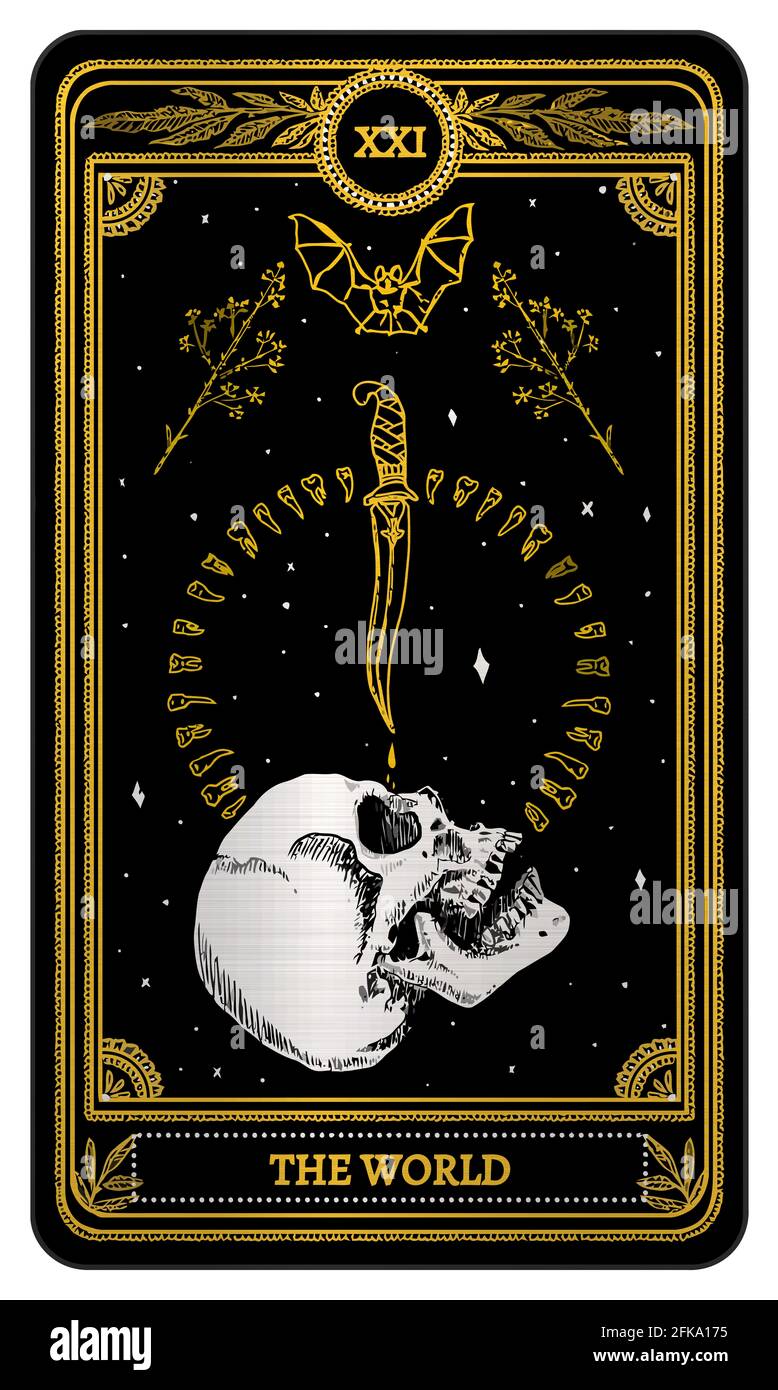 tarot world black metallic golden card illustration Stock Photo
